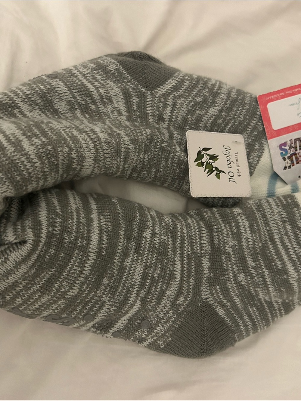 Muk Luks Gray/Striped Socks (L/XL)